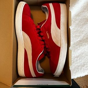 Puma suede classics+,size 10.5, red and white